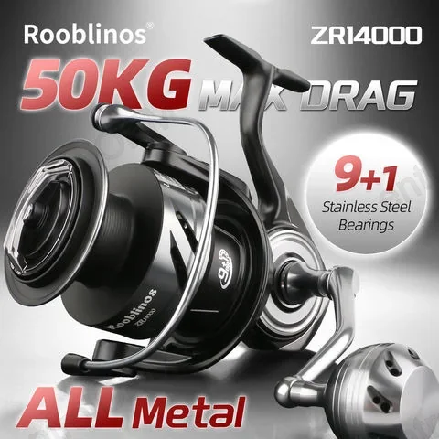 Entrol ZR Heavy Duty Metal 50KG Drag Spinning Reel 4.7:1 9+1BB Saltwater Trolling Slow Jigging Carrete Full Metal Saltwater