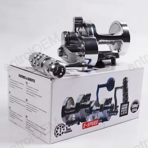 EK 4.5:1 Gear Ratio Drum Reel Sea Fishing Reel Shark Drag 26kg Saltwater Trolling Slow Jigging Saltwater Boat Fishing Reel